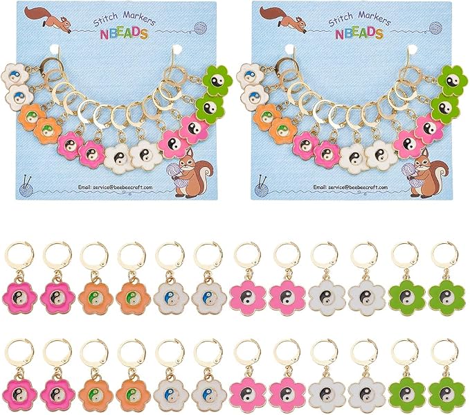 NBEADS 24 Pcs Flower Stitch Markers, Alloy Enamel Yin Yang Crochet Stitch Marker Charms Removable Locking Stitch Marker for Knitting Sewing Accessories (HJEW-PH01723-US6)
