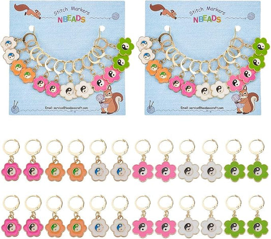 NBEADS 24 Pcs Flower Stitch Markers, Alloy Enamel Yin Yang Crochet Stitch Marker Charms Removable Locking Stitch Marker for Knitting Sewing Accessories (HJEW-PH01723-US6)