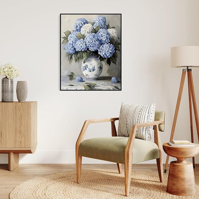 Paint by Numbers Kit for Adults, Blue Hydrangea Paint by Numbers Kits | Easy Beautiful Flowers Adult Paint by Number Kits on Canvas, DIY Acrylic Oil Painting by Numbers for Home Decor 16X20 inch