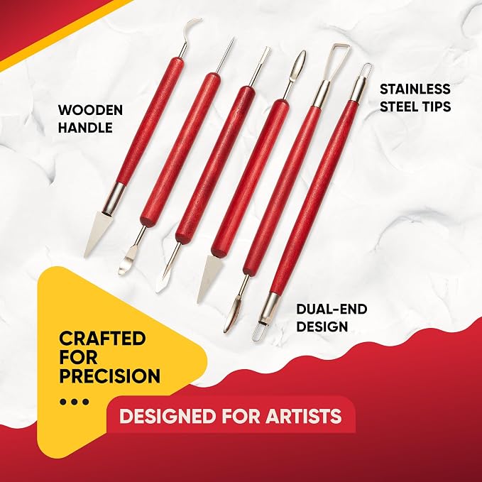6 Pcs Clay Sculpting Tools for Air Dry & Polymer Clay, 6pc Pottery Tools