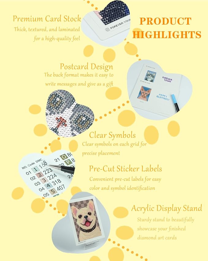 forever young Cats & Dogs Minigem Diamond Art Kits, 5x7 Inch Postcard-Style