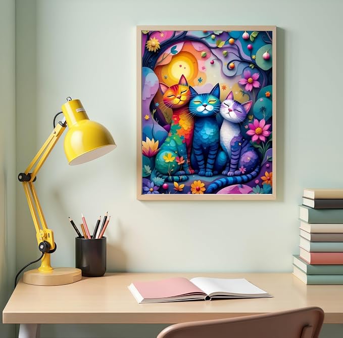 Paint by Numbers Kit for Adults, Colorful Cat Paint by Number for Adults | Acrylic Adults' Paint-by-Number Kits, DIY Easy Paint by Number Adult Canvas for Home Wall Art Decor, 16X20 inch