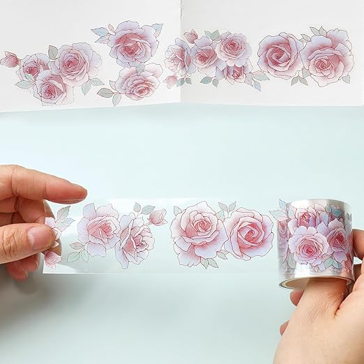 Floral Washi Tape Set - 12 PET & Washi Tapes for Journaling Stickers, Scrapbooking Supplies, Planner, Bullet Journals,Arts & Crafts. Use as Stickers