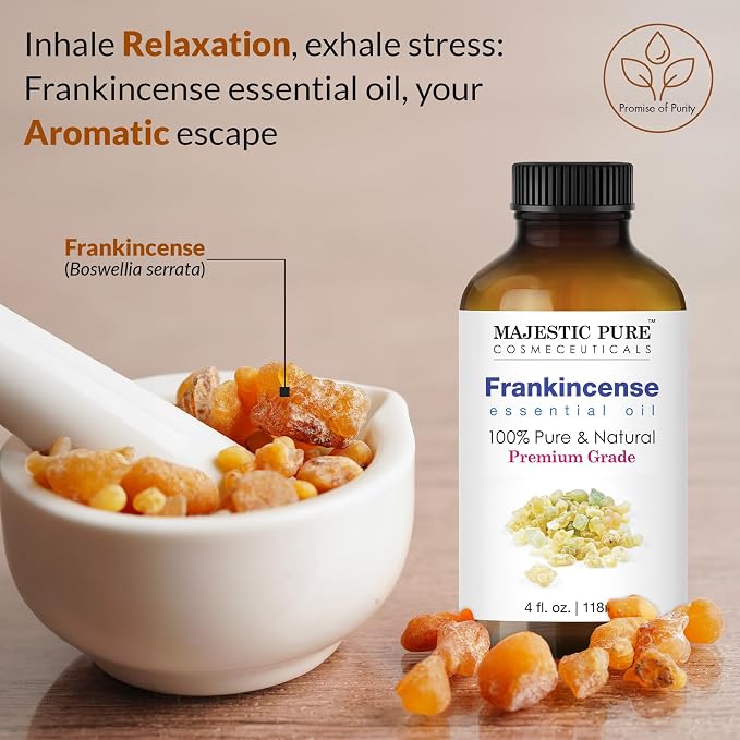 Majestic Pure Frankincense Essential Oil for Diffuser - 4 Fl Oz | 100% Pure and Natural - Essential Oils with Glass Dropper for Aromatherapy, Soap and Candle Making, Massage, Frankincense Oil