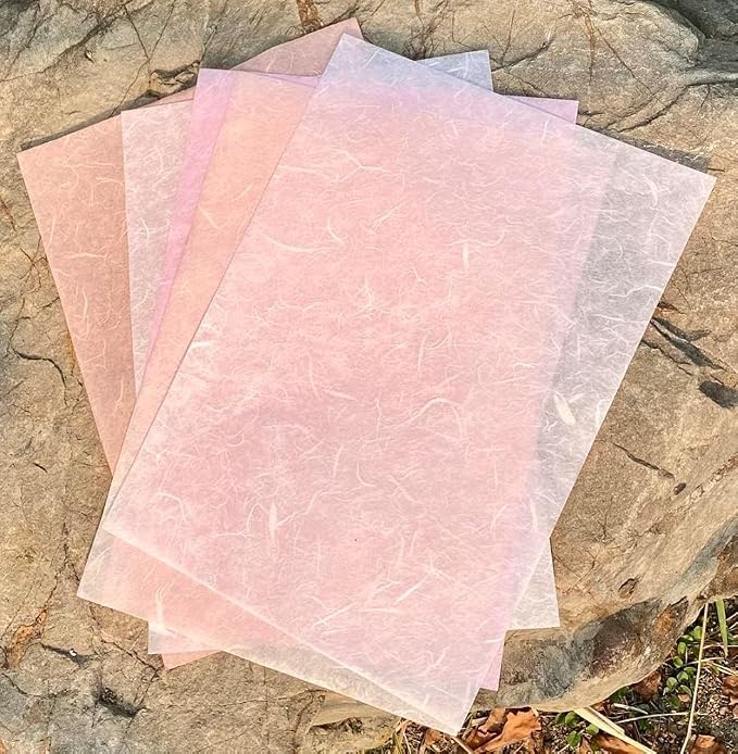 A5 50 Sheets Natural Fiber Mulberry Tree Mulberry Paper Sheets Art Tissue Washi Paper Design Craft Art Origami Suppliers Card Making 8.3" x 5.8". (Pink Pastel Tone, A5)