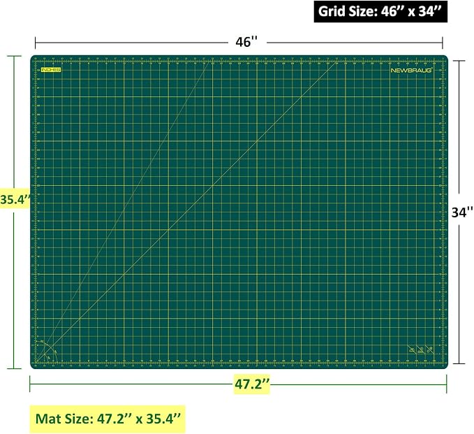 NEWBRAUG 36'' × 48'' Large Self Healing Cutting Double Sided 5-Ply Mat, Big Cutting Board for Rotary Cutting, Quilting, Sewing, Craft, Fabric & Scrapbooking(Green/Black)