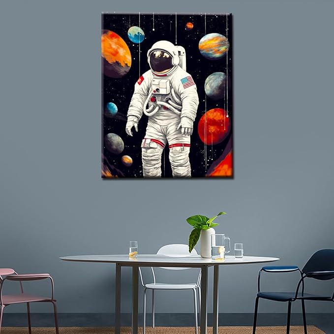 Tucocoo Planets and Astronaut Paint by Numbers for Adults Space DIY Paint by Numbers Acrylic Paint Canvas Kitchen Decor Funny Graffiti DIY Painting Kits Pop Art Graffiti Decor 16x20 Inch （DIY Frame ）