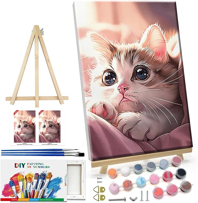 ATDMS Cat Paint by Numbers Kit for Adults with Frame, 8x12 Inch