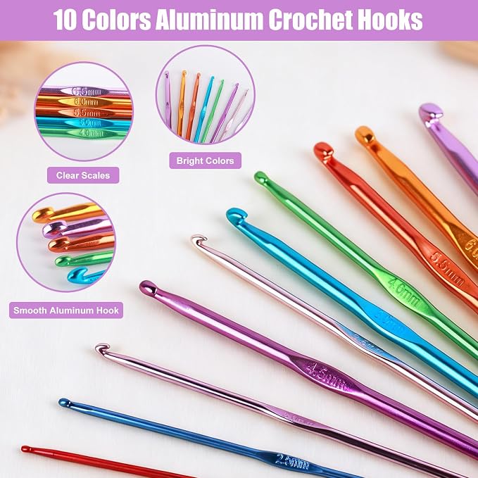 MECHEER Crochet Kits 54 Pack, Crochet Hook Set Knitting Kit for Beginners, Ergonomic Crochet Hooks Kit with Storage Case, Knitting Needles, Hand Craft Crocheting Supplies for Crocheters