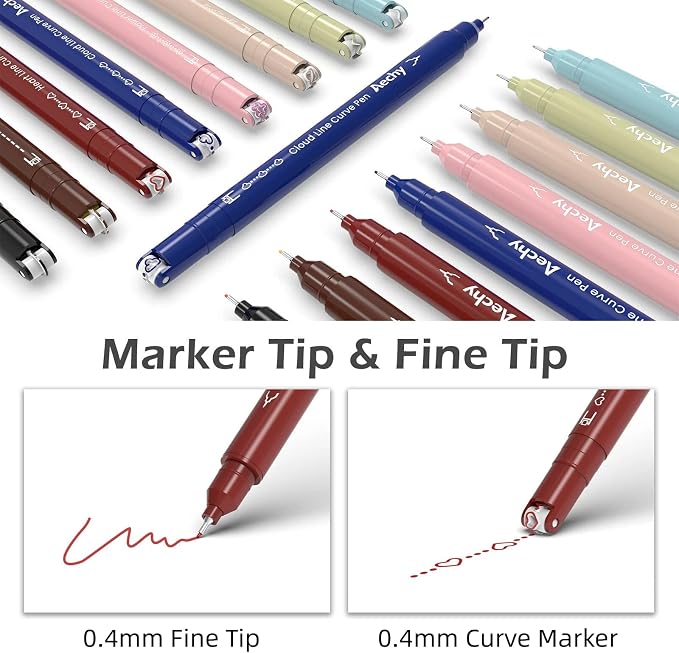 AECHY Dual Tip Curve Highlighter Pens,8 Pattern Roller & 8 Fine Tip Pens