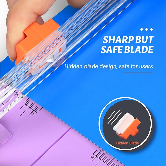 Evteck A4 Paper Cutter Slider Trimmer for Cardstock Photo Vinyl | 12 Inch, with Security Blade and Foldable Ruler, for Crafting Scrapbooking