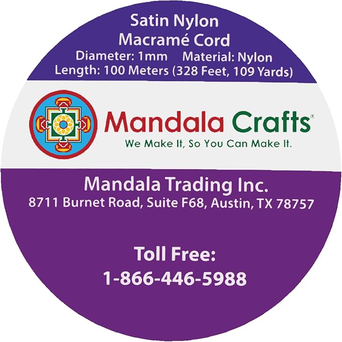 Mandala Crafts 1mm White Rattail Nylon Satin Cord for Jewelry Making