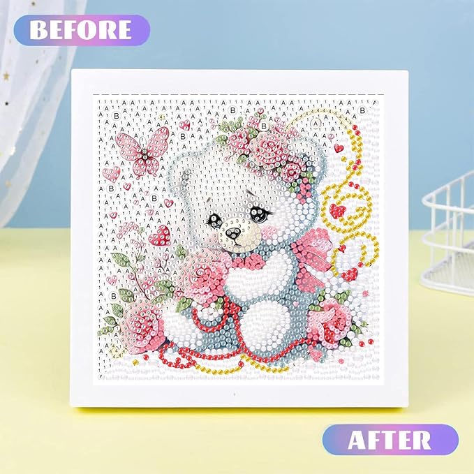 ajepon Bear Diamond Art Kits for Kids with Frame, Animal Diamond Art for Kids Ages 8-12, Cartoon Bear Diamond Painting Kits for Kid with Beautiful Package for Gift Home Wall Decor(7x7inch)