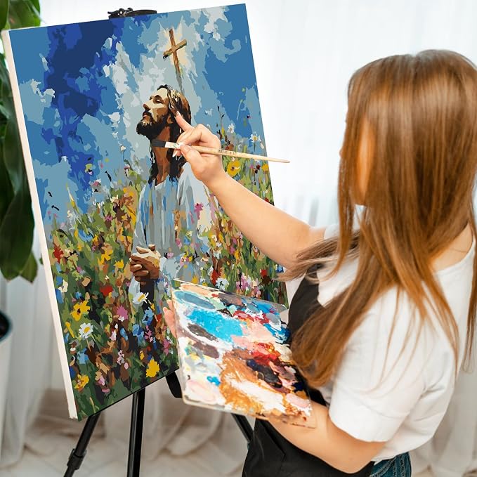 Paint by Numbers Kit for Adults, Jesus Praying Number Painting, 16x20 Inch | DIY Adult Paint by Number Kit on Canvas for Beginners, without Frame, Christian Wall Decor, Stress Relief Craft Gift