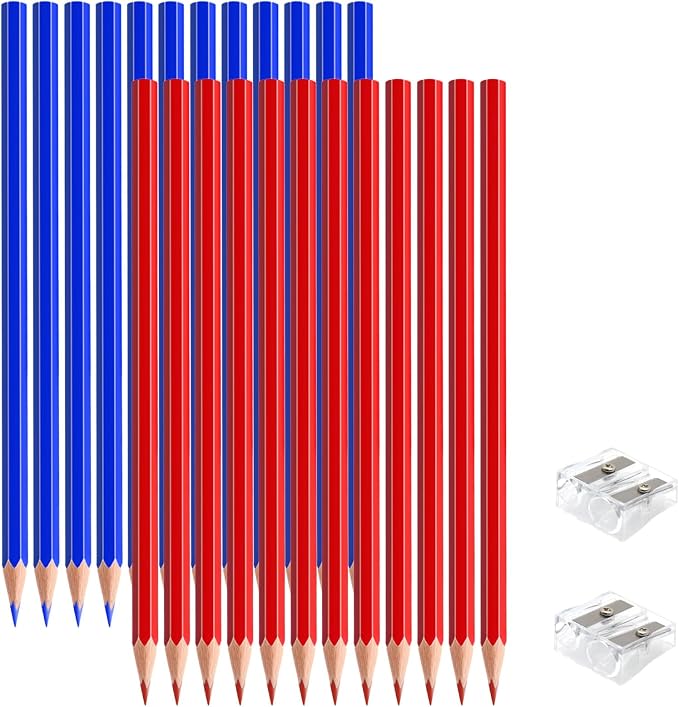 24 PCS Red Blue Colored Pencils, Pre-sharpened Professional Wooden Art Pencils Set for Artists Painting | Premium Drawing Sketching Supplies (Red Blue)