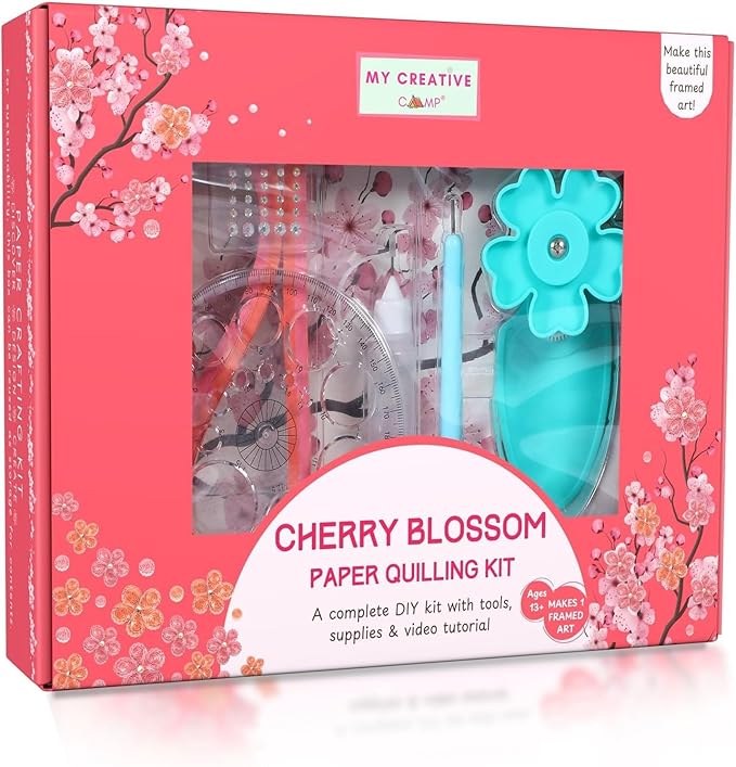 MY CREATIVE CAMP Paper Quilling Kit for Beginners – DIY Craft Kit for Kids, Teens & Adults with Tools, Instructions & Storage, Creative Art Projects & Wall Décor (Cherry Blossom Kit)