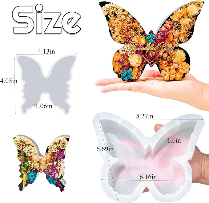 8'' Large Butterfly Resin Mold, 2 Sizes Deep Silicone Molds for Epoxy Resin | Silicone Butterfly Molds, Flexible Clear Resin Molds for Flower Preservation, Bookends, Insect Specimen, Christmas Home Decor