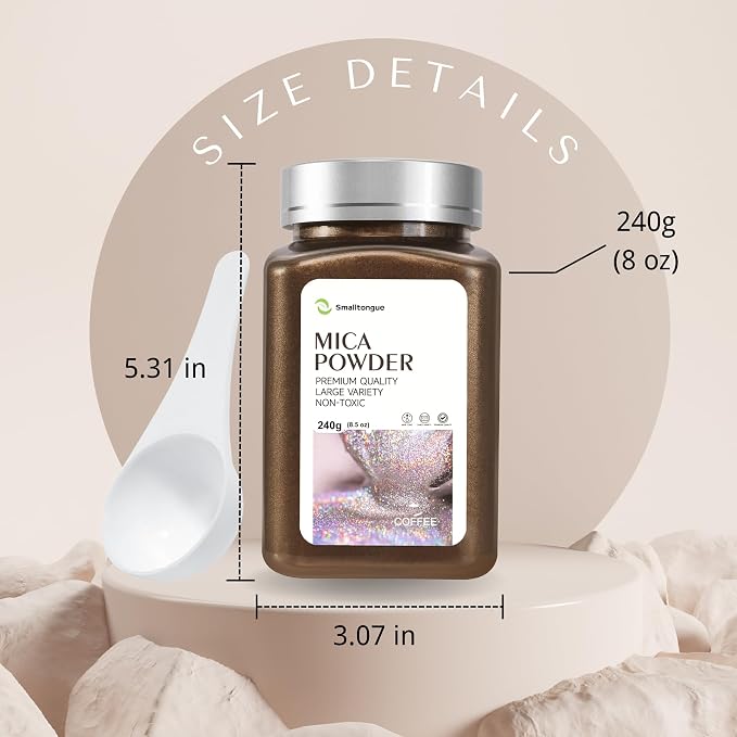 Mica Powder, Coffee, 240g with Scoop, Complies with ASTM D-4236 | For Epoxy Resin, Soap, Bath Bomb, Candle| Safety Material| Odorless| Brilliant Colors