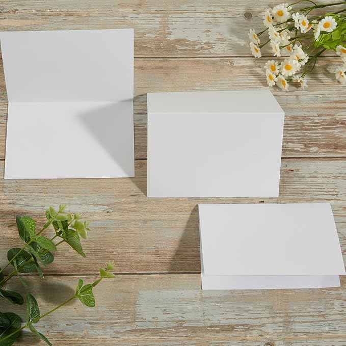 50 Pack Blank Folded Cardstock Cards, White, 5x7