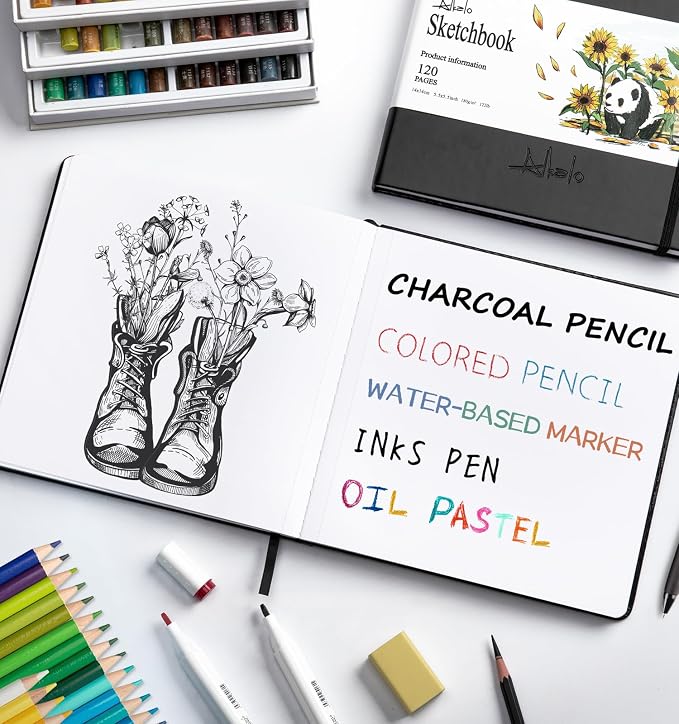 Sketchbook for Drawing, 120 Pages Sketch Book, 122LB/180GSM Thick Paper | Mixed Media Sketchbook for Charcoal Pencil, Inks Pen, Colored Pencil, Acrylic Marker, Oil Pastel