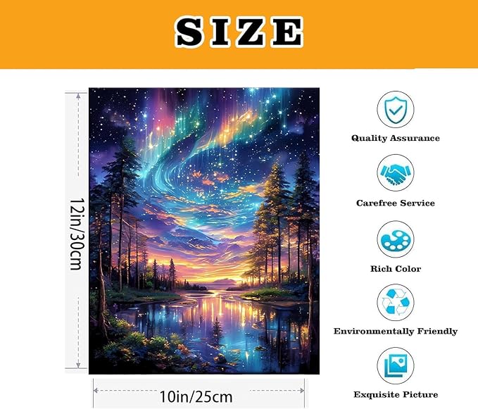 VIGEGU Aurora Paint by Numbers Kit for Adults with Framed 10x12in | Starry Sky Landscape Paint by Number DIY Adult Paint by Number Kits Acrylic Oil Painting for Wall Decor