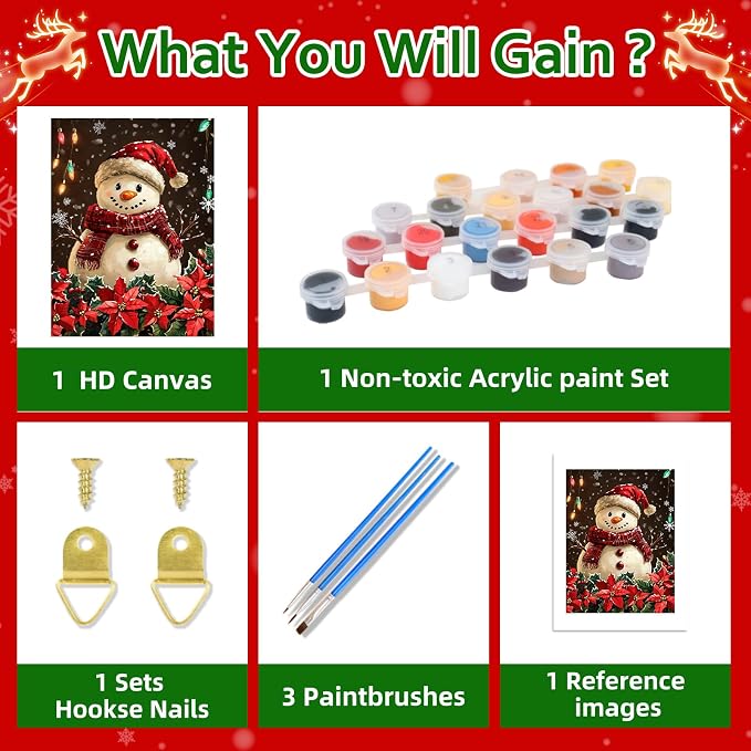 Reivworl Snowman Paint by Numbers Kit for Adults Beginner 16×20 inch