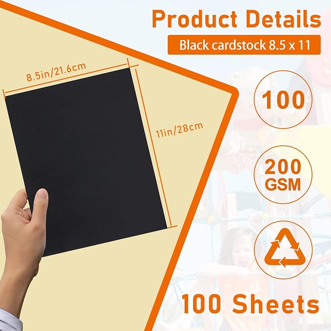 Guakicae 100 Sheets Black Cardstock 8.5 x 11 Printer Paper 75lb