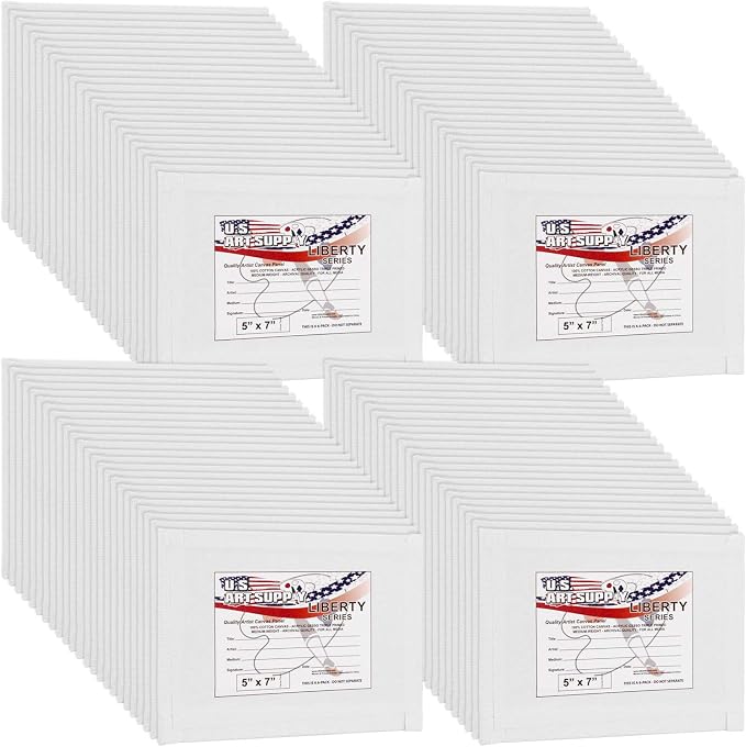 U.S. Art Supply 5 X 7 Inch Art Canvas Board Panels 96 Pack - 8 Ounce | Heavyweight Cotton Acid Free Canvases for Painting Acrylics and Watercolor (1 Case of 96 Single Canvas Painting Panels)