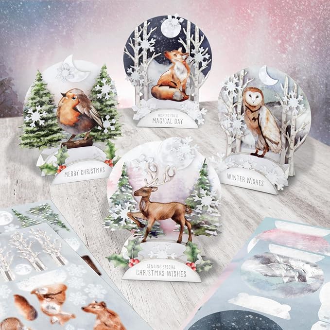 Katy Sue Watercolor Christmas Animals Die-Cut Pop-Up Card Making Kit for Adults. Makes 12 Cards with Festive Animals. Contains 12 Cards, 12 Sheets of Elements, & 12 Envelopes for Card Making Supplies