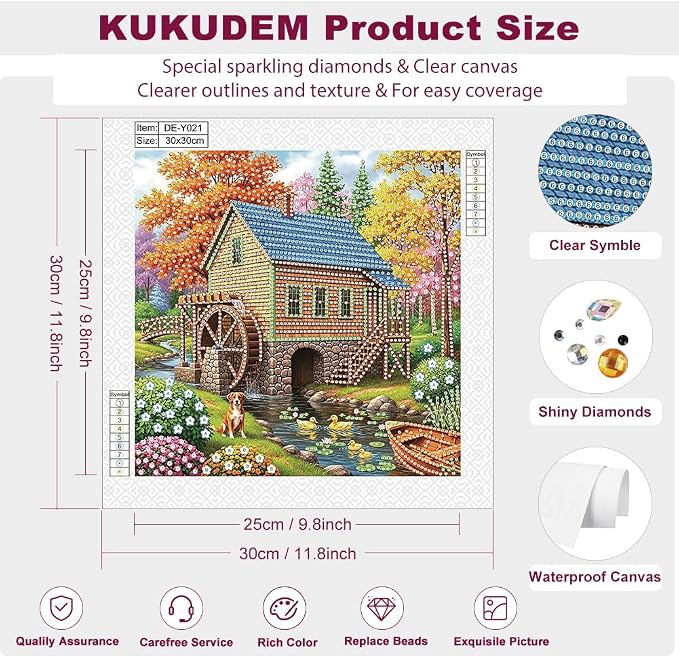 KUKUDEM Landscape Special Shape Diamond Art Kit for Adult Beginners,12×12In