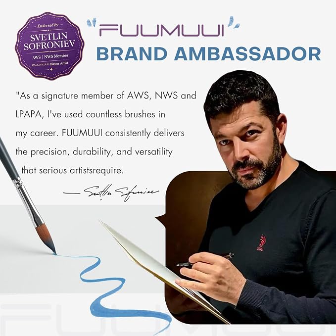 Fuumuui Watercolor Brushes, 10Pcs Professional Watercolor Paint Brush Set, Soft Synthetic Hair - Wide Flat, Dagger, Cat's Tongue, Extended Needle, Round, Grainer for Watercolor Gouache Inks Painting