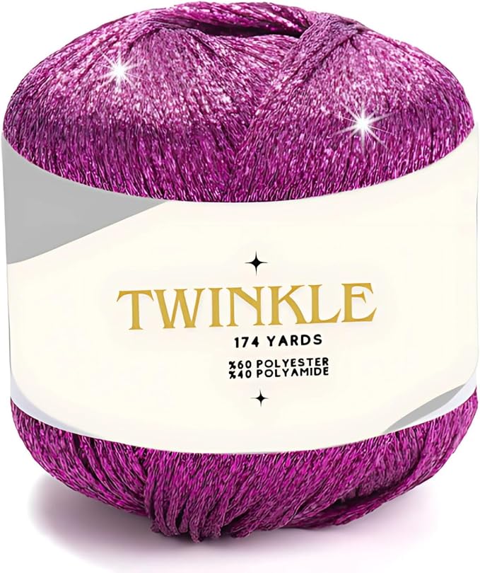 Twinkle Metallic Glitter Yarn Sparkle Fine 1 Light fingering weight worsted gold silver for Crochet Knitting, 25g 0.88oz, 175 yard Soft Craft Shawls Cardigans Bags Sparkly Lurex Silver 938