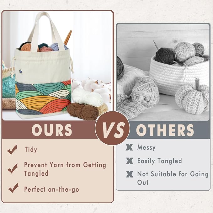 TOGETRUE Yarn Bag, Knitting Crochet Tote Bag, Yarn Storage Bags Organizer, Crochet Bags for Crocheting Project, Store Skein Ball, Short Knitting Needle (Color Arc)