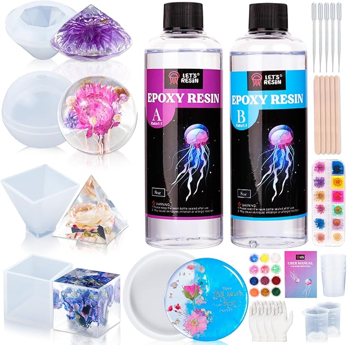 LET'S RESIN 16oz Epoxy Resin Kits and Molds Complete Set for Beginners | Resin Art Kit With Silicone Molds, Pigment, Dried Flowers, for Adults, Art Supplies for DIY Lovers, DIY Gift for Women