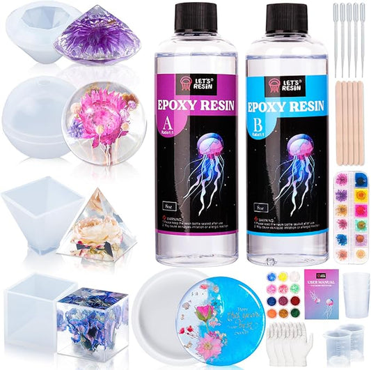LET'S RESIN 16oz Epoxy Resin Kits and Molds Complete Set for Beginners | Resin Art Kit With Silicone Molds, Pigment, Dried Flowers, for Adults, Art Supplies for DIY Lovers, DIY Gift for Women