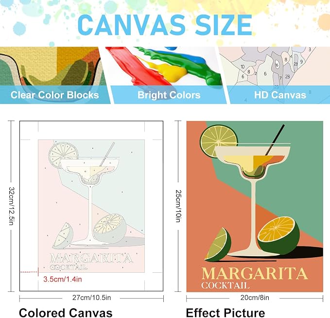 Offito 6 Pack Paint by Numbers Kit for Adults, Retro Cocktail, 8x10 Inch | Acrylic Vintage Drink Number Painting, DIY Canvas Art Craft Kit for Beginner, Home Decor, Stress Relief Relaxing Hobby Gift