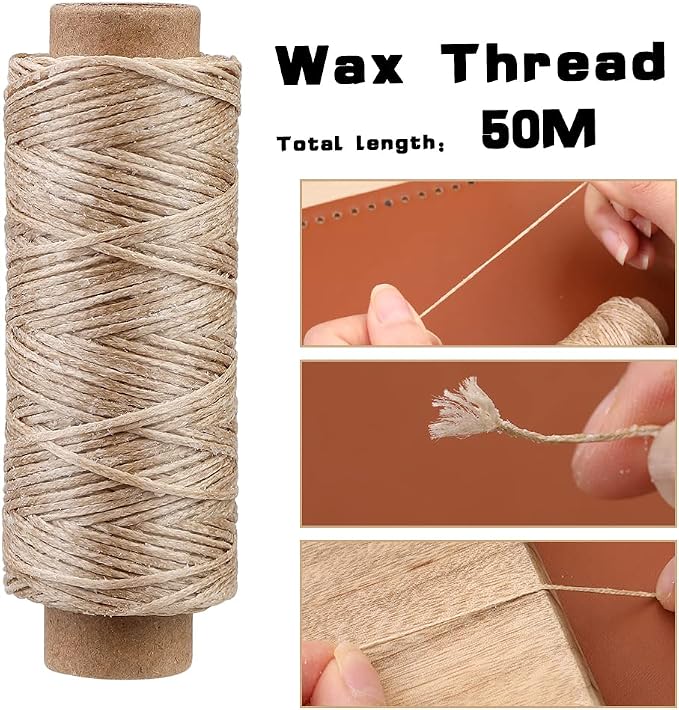 Ftyiwu Waxed Thread 55 Yards Sewing Waxed Thread for Leather Khaki