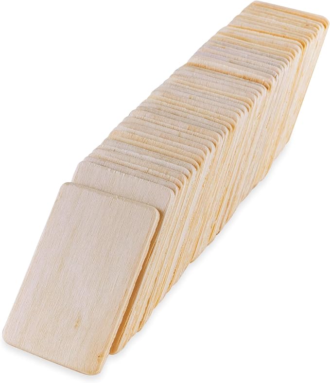 Super Z Outlet 50 Pack Unfinished Natural Wood Rectangle Blank Pieces Wooden Tags Slices for Arts & Crafts, Painting DIY Decorations, Embellish, Burning & Staining (2.08” x 1.37” Rectangle)