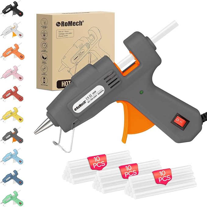 ROMECH 20W Mini Hot Glue Gun Kit, 30 Glue Sticks Set for DIY Crafts, Repair