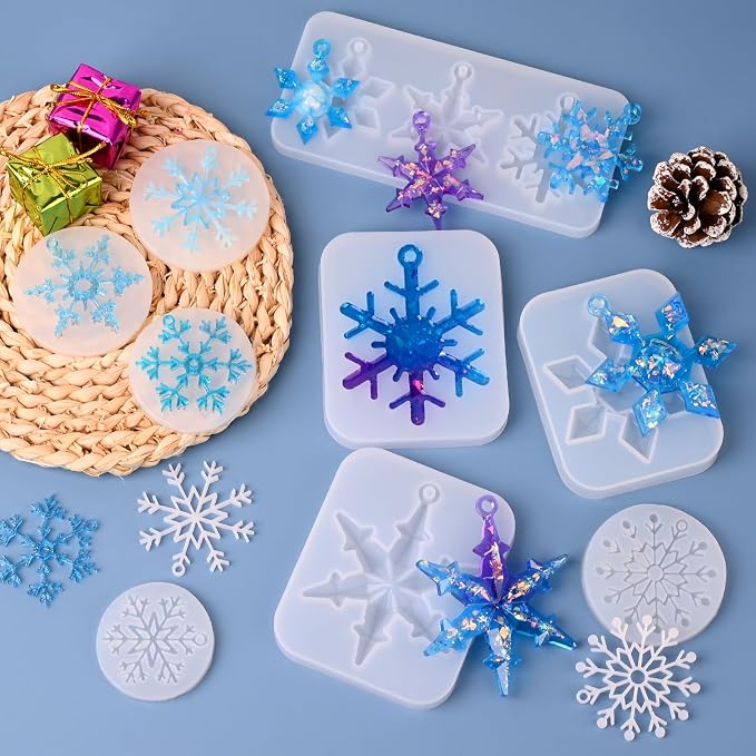 Actvty Snowflake Resin Molds Silicone, 9 Pieces Snowflake Resin Casting Molds, Christmas Ornament Resin Molds DIY Resin Crafts Jewelry Pendant Xmas Gift Winter Home Decoration