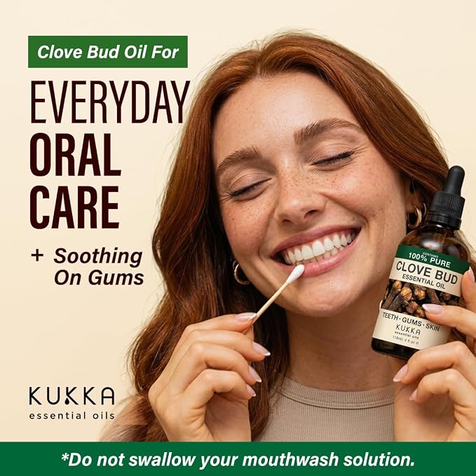 Kukka 100% Pure Clove Essential Oil for Skin, Diffuser, 4 Fl Oz | Eugenol-Rich, Steam Distilled, GC-MS Tested, Dropper - for Teeth, Gums, Hair, Skin Care, Diffuser, Aromatherapy