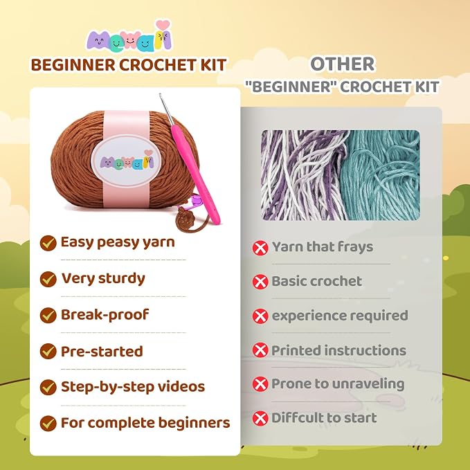 Mewaii Crochet Kit for Beginners, 3 Pack Highland Cows Craft Set | 40% Extra Yarn, Video Tutorial, Pre-Started Piece, Beginner Friendly, Family Craft Gift for Adults & Kids