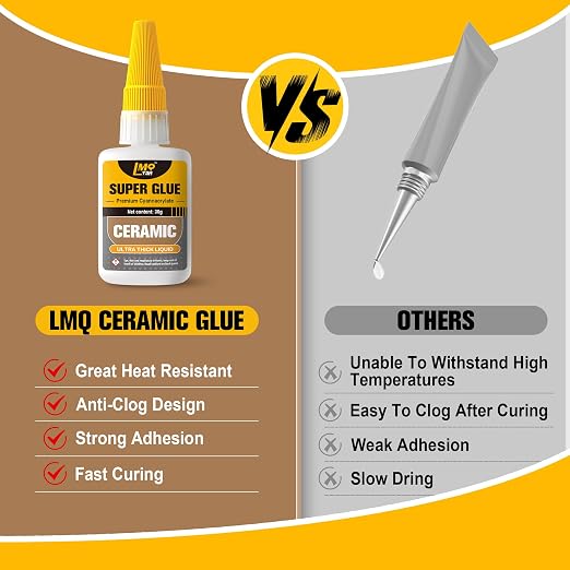 Ceramic Super Glue Liquid, Clear Instant Cyanoacrylate Adhesives for Ceramic Repair Food Safe, All Purpose CA Glue for Shoe Plastic Leather Glass Model Metal Wood Pottery Porcelain Mugs Clay Dishes