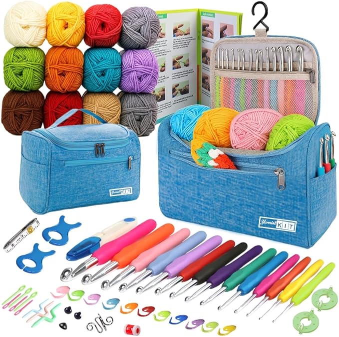 Yarniss Crochet Kits for Beginners,Learn to Crochet Set with Bag,Turquosie | 840 Yards Yarn for Crocheting with 14 Size Hooks 2.0-10.0mm,Learn to Crochet with Step by Step Video Tutorial