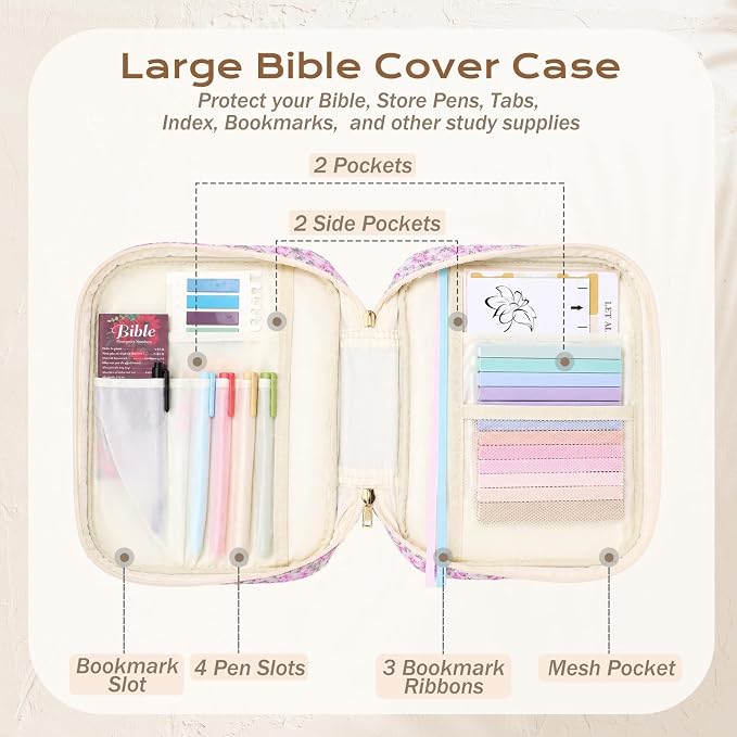 XKDOUS Bible Cover Case for Women Bible Bag Journaling Kit w/Study Supplies