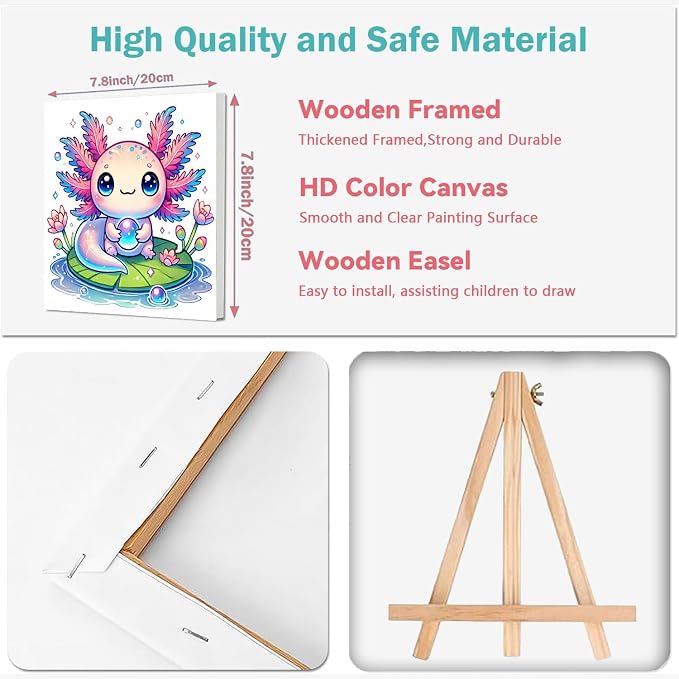 cviokrdu 4 Pack Paint by Numbers Kit for Kids with Frame - Wooden Easel, Animal Paint by Numbers for Kids Ages 4 8 12, Easy Animals Acrylic Oil Painting Kits for Home Wall Decoration 8x8 inch