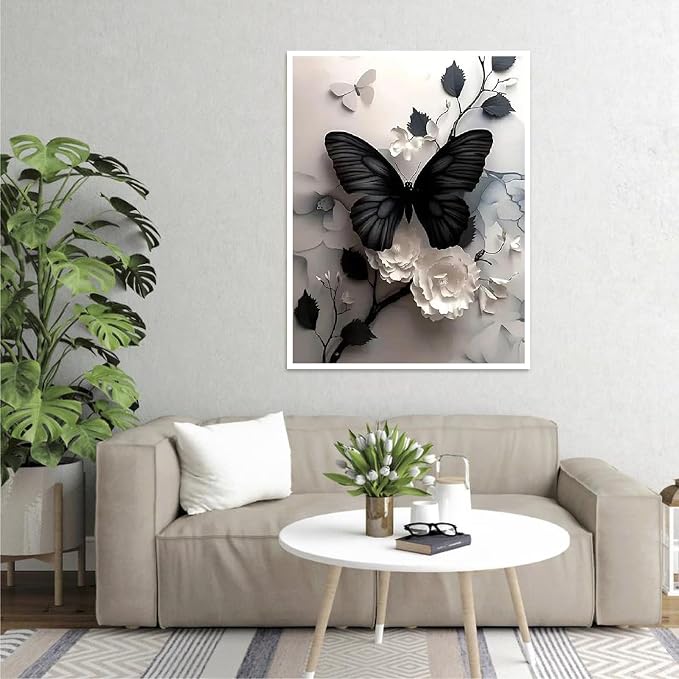 VIGEGU Butterfly Paint by Numbers Kit for Adults Beginner with Framed | Easy Adult Paint by Number Kits on Canvas DIY Painting for Beginners Art by Numbers for Home Wall Decor 10x12 Inch
