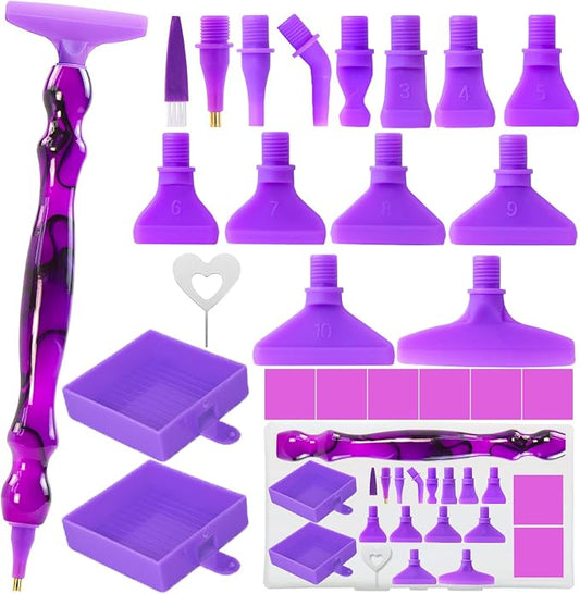 ZYNYXY 25PCS Ergonomic Diamond Art Pens Kits, Resin Diamond Painting Pen with Multifunctional Plastic Screw Thread Tips for 5D Diamond Painting (Black Stripe Purple)