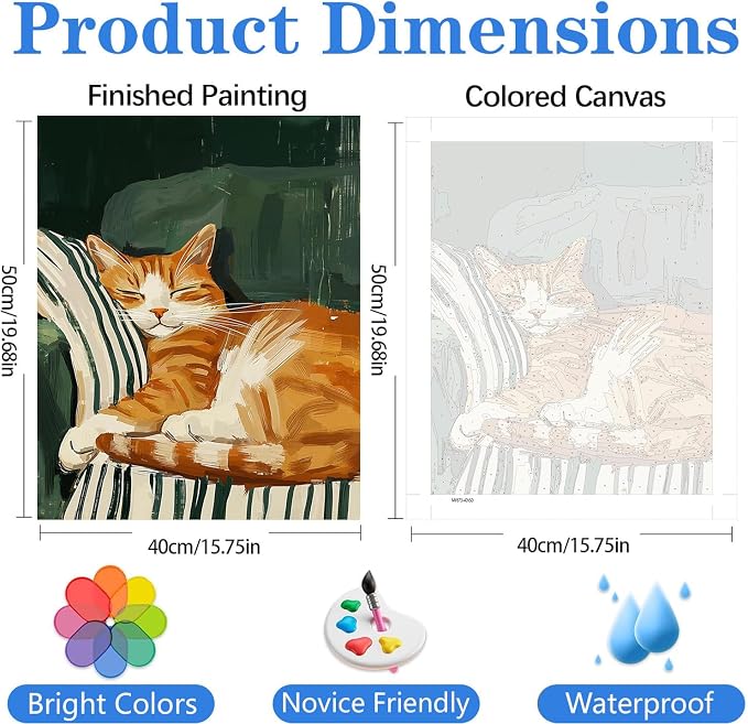 mrpwnle Paint by Numbers Kit for Adults Beginner, Cat Paint by Numbers Kits | Easy Funny Cat Adult Paint by Numbers, Canvas Paint by Numbers Kits for Adults, DIY Acrylic Paint Kit for Home Decor 16x20 in