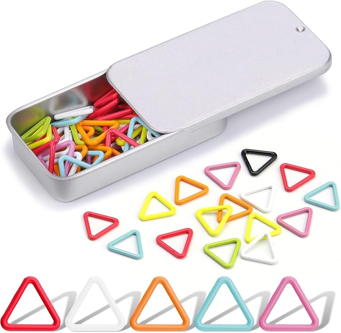 Jmuiiu Triangle Metal Stitch Markers, 50Pcs Metal Colorful Stitch Markers | Knitting Crocheting Clothing Tag Diy Craft Project with Storage Box